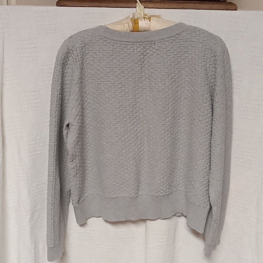 Liz Claiborne 100% Cotton Gray Weaved Knit  V-Neck Snap-Button-Up Sweater - Picture 7 of 8